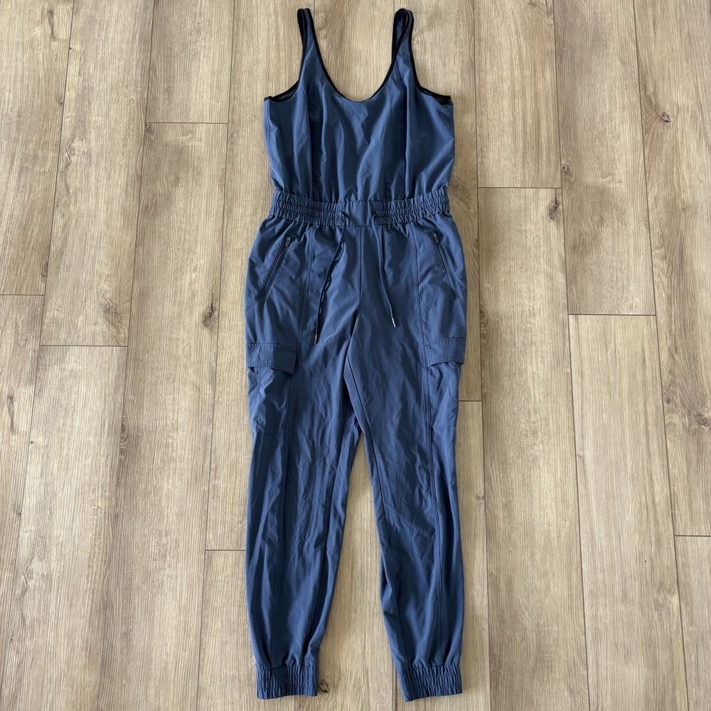 Athleta Unbound Jumpsuit Iron Blue Sz Small Lightweight Jogger Zip‎ Pockets